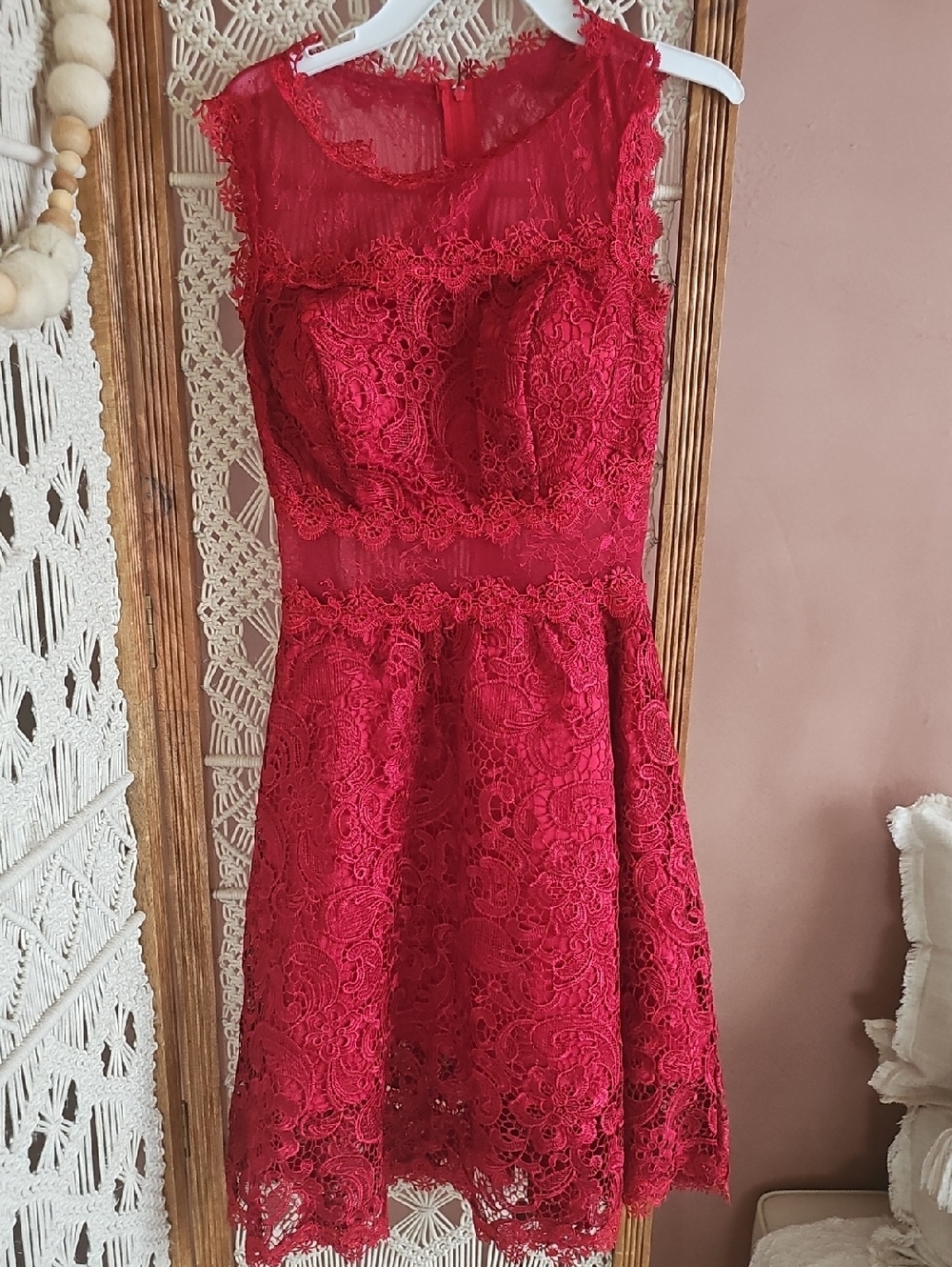 Red Lace Fit-and-Flare Dress - Women